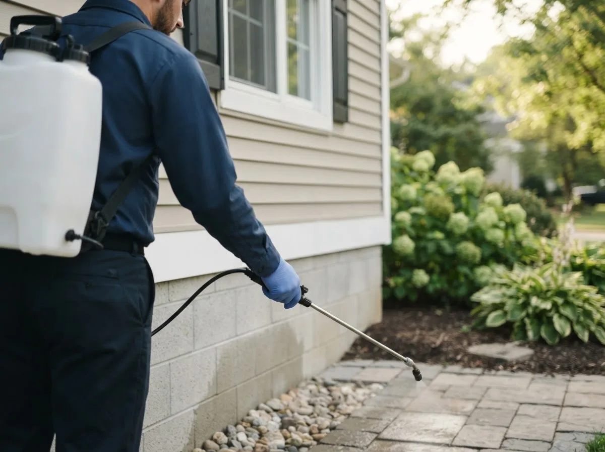 Pest control technician inspecting a home in Surgoinsville, TN